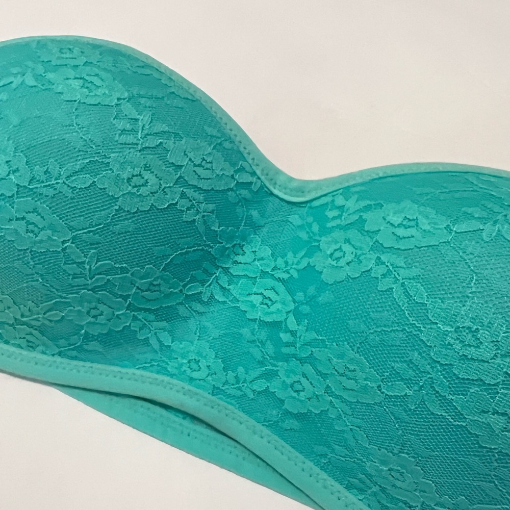 VS Pink Green Lace Padded Bandeau Bra MED